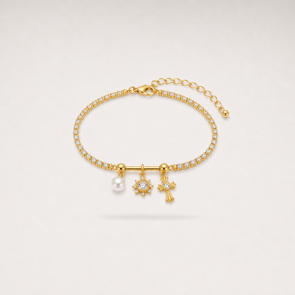 Pearl Snowflake & Cross Bracelet