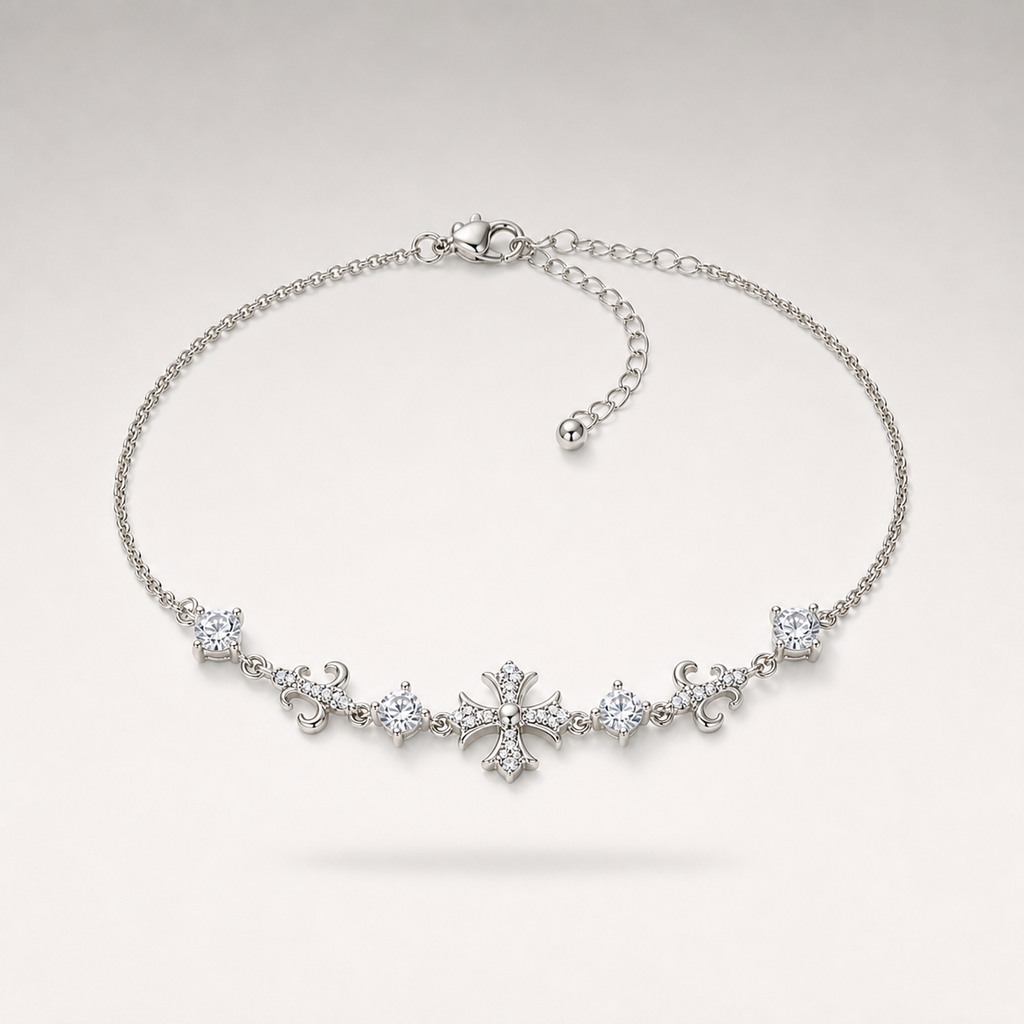 Pearl Snowflake & Cross Bracelet