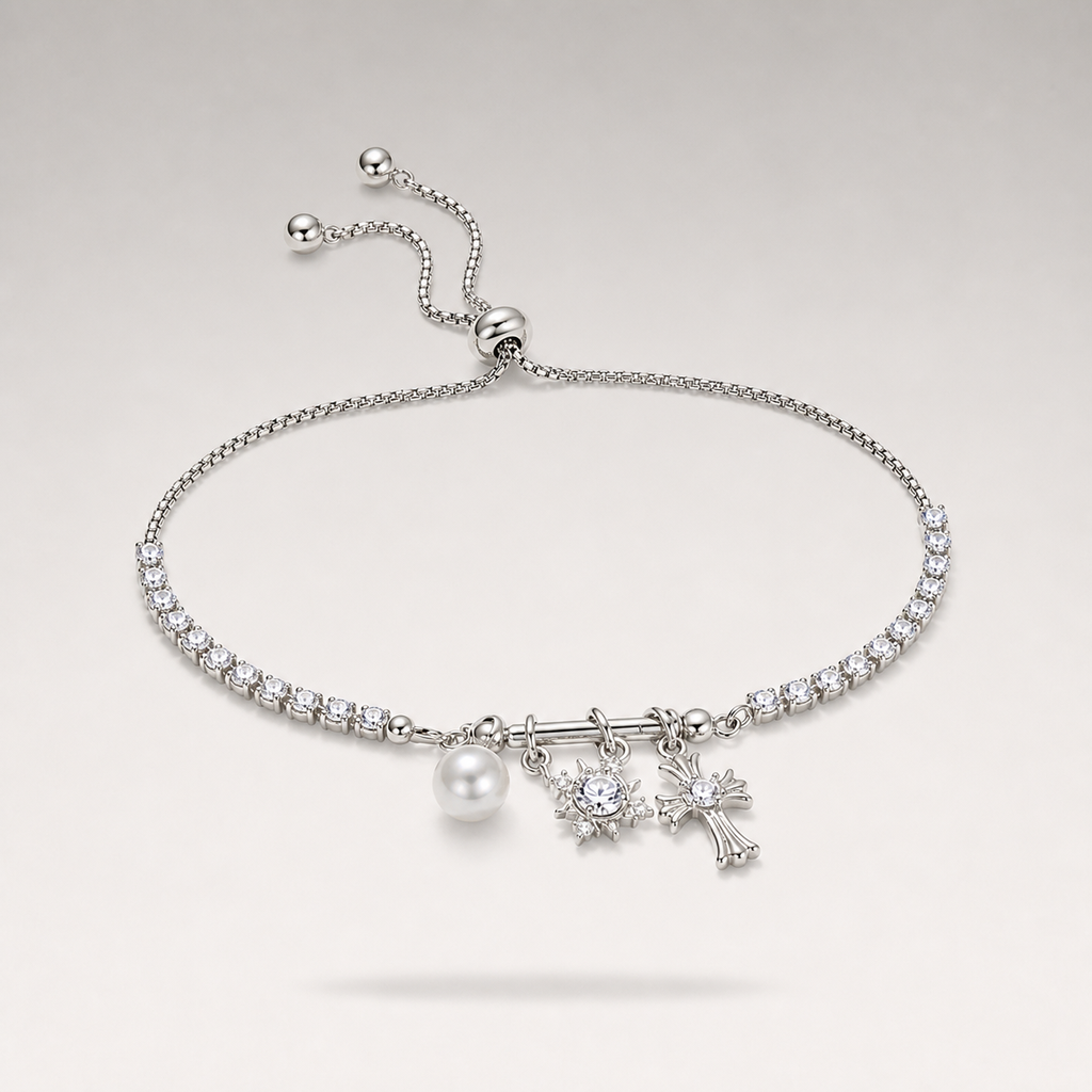 Pearl Snowflake & Cross Bracelet