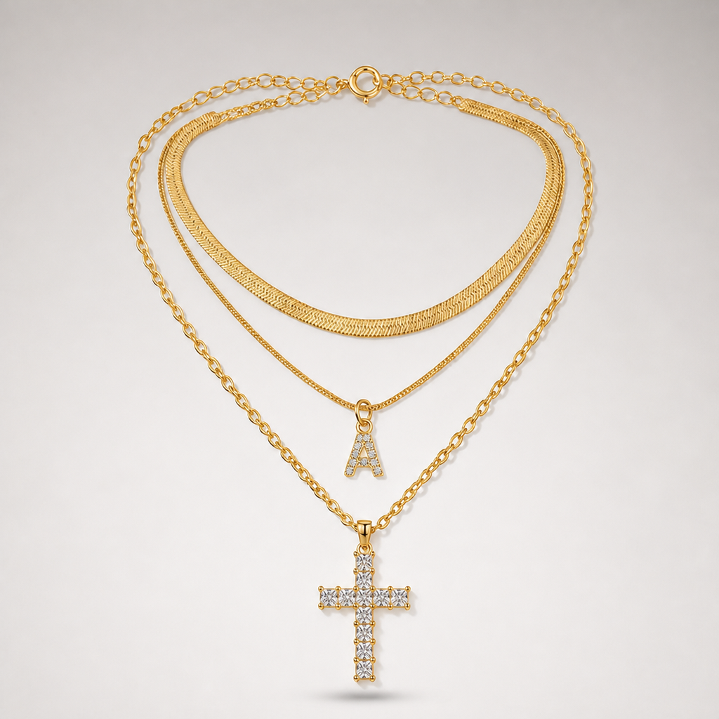 Initial & Cross Layered Necklace product image