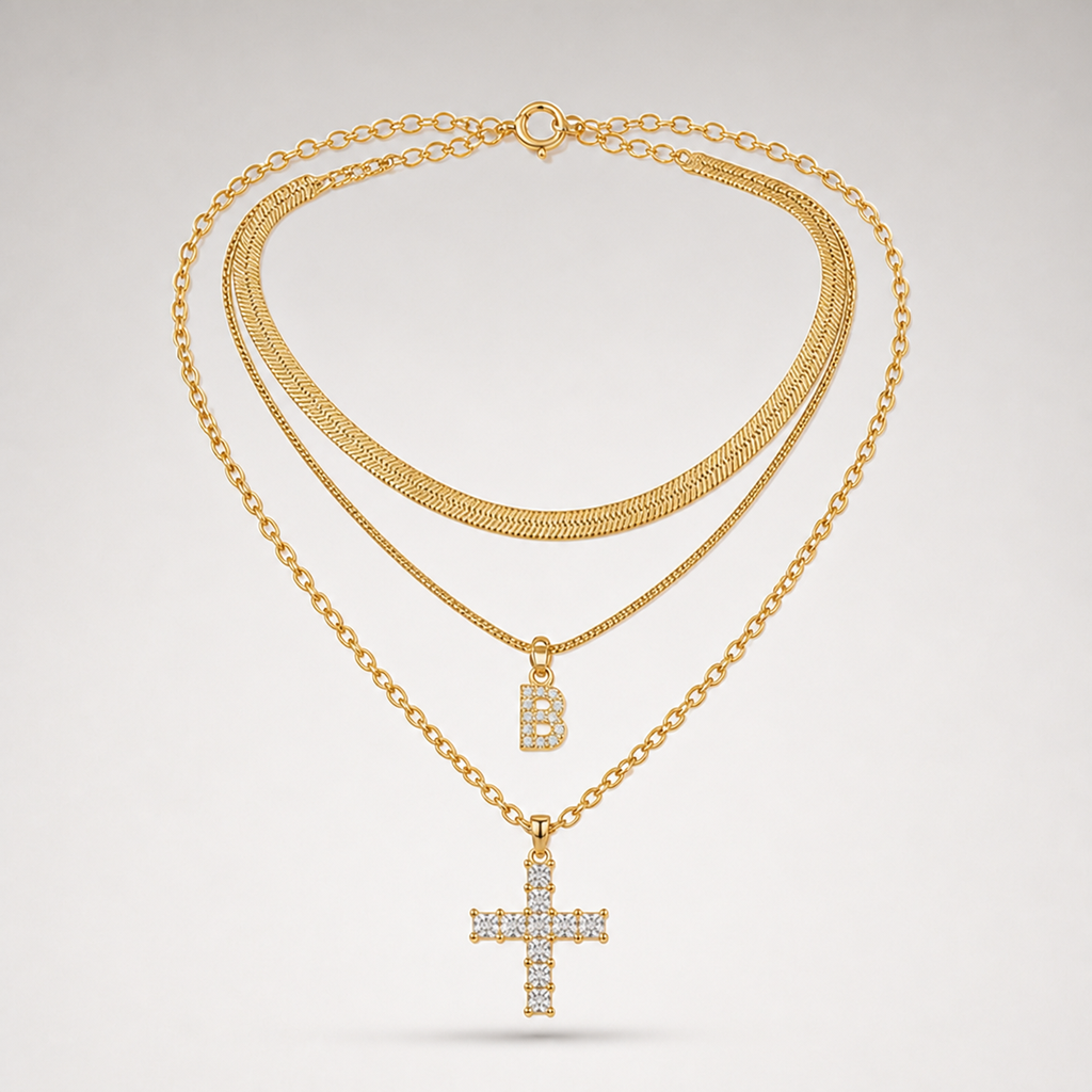 Initial & Cross Layered Necklace