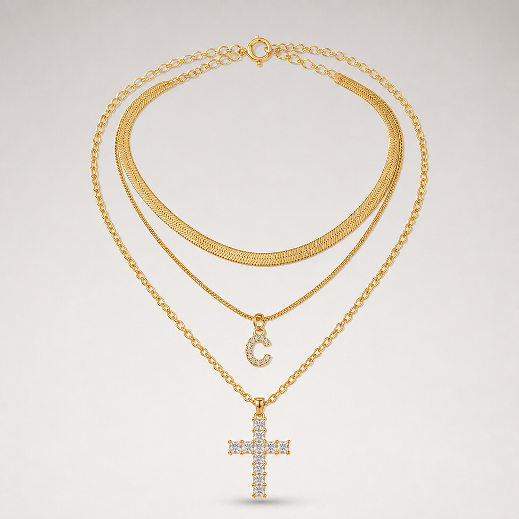 Initial & Cross Layered Necklace