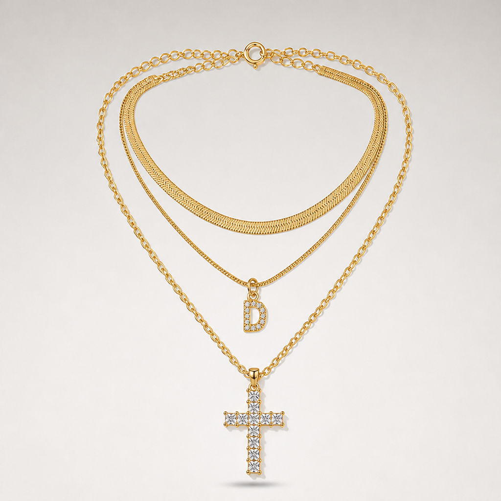 Initial & Cross Layered Necklace