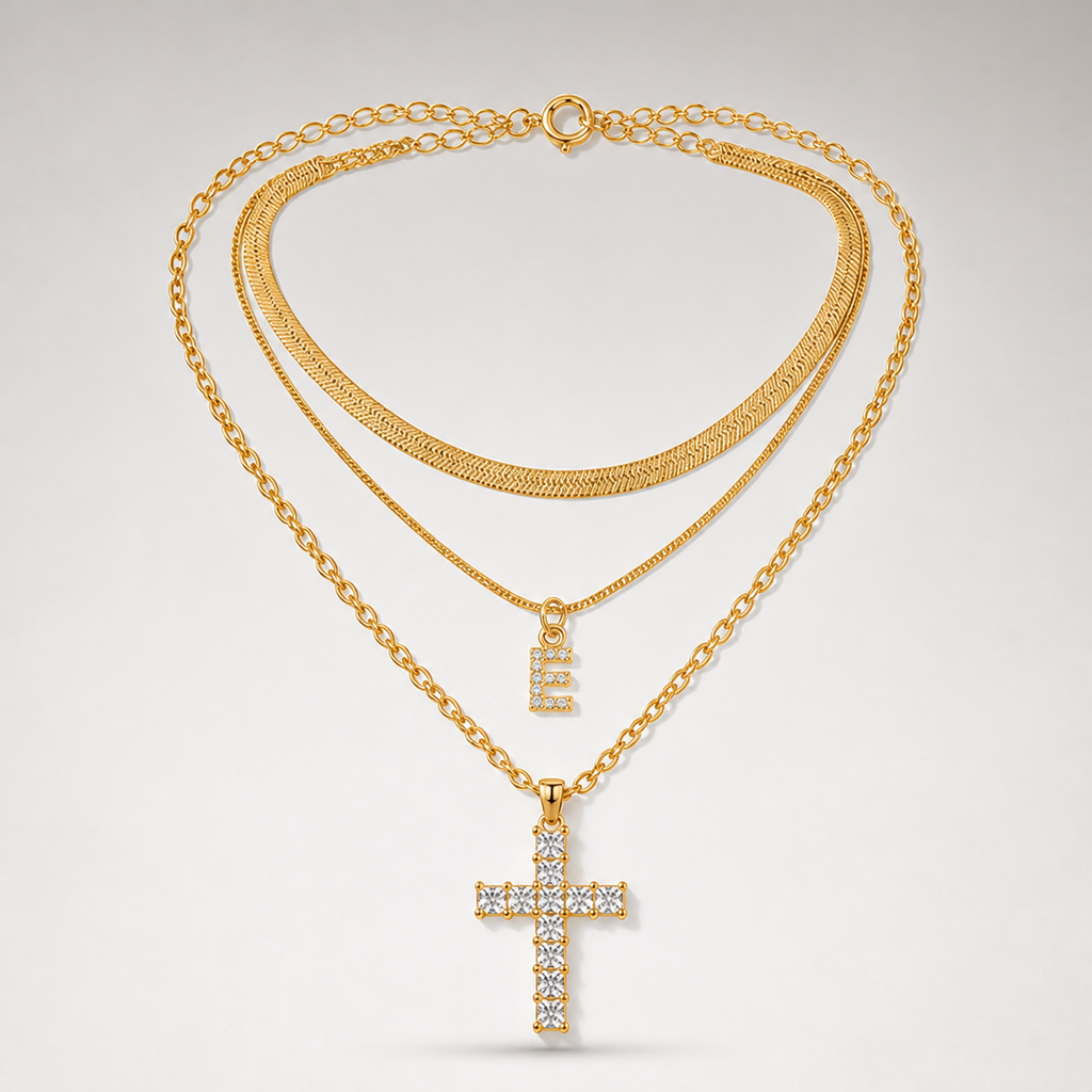 Initial & Cross Layered Necklace