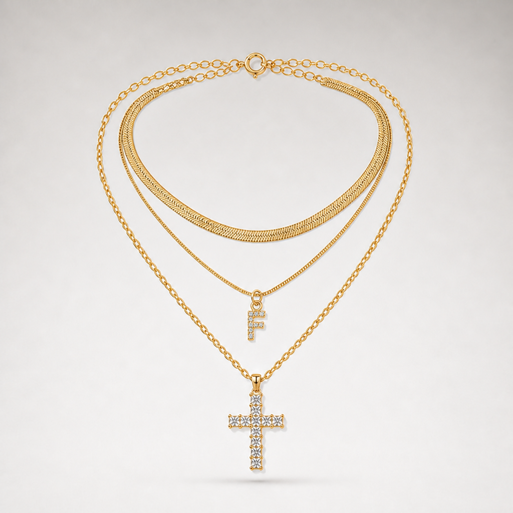 Initial & Cross Layered Necklace