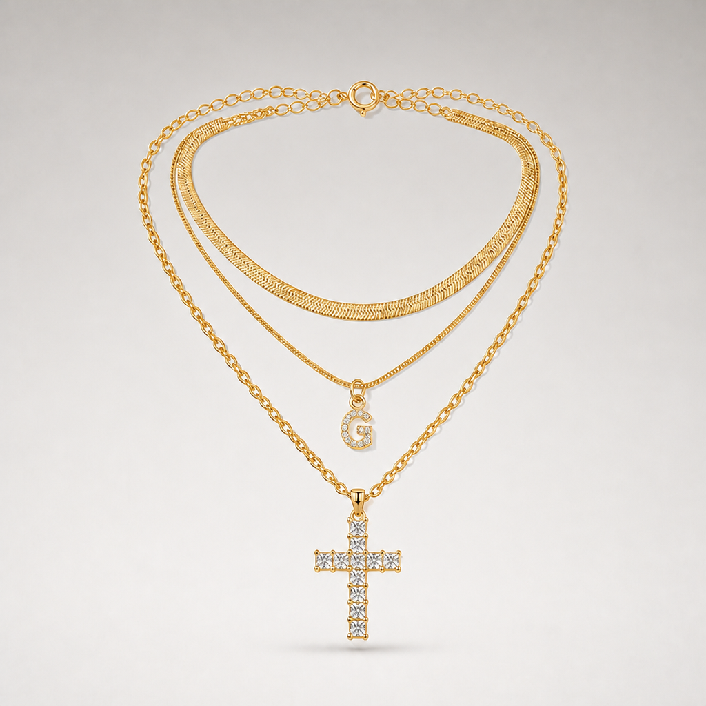 Initial & Cross Layered Necklace