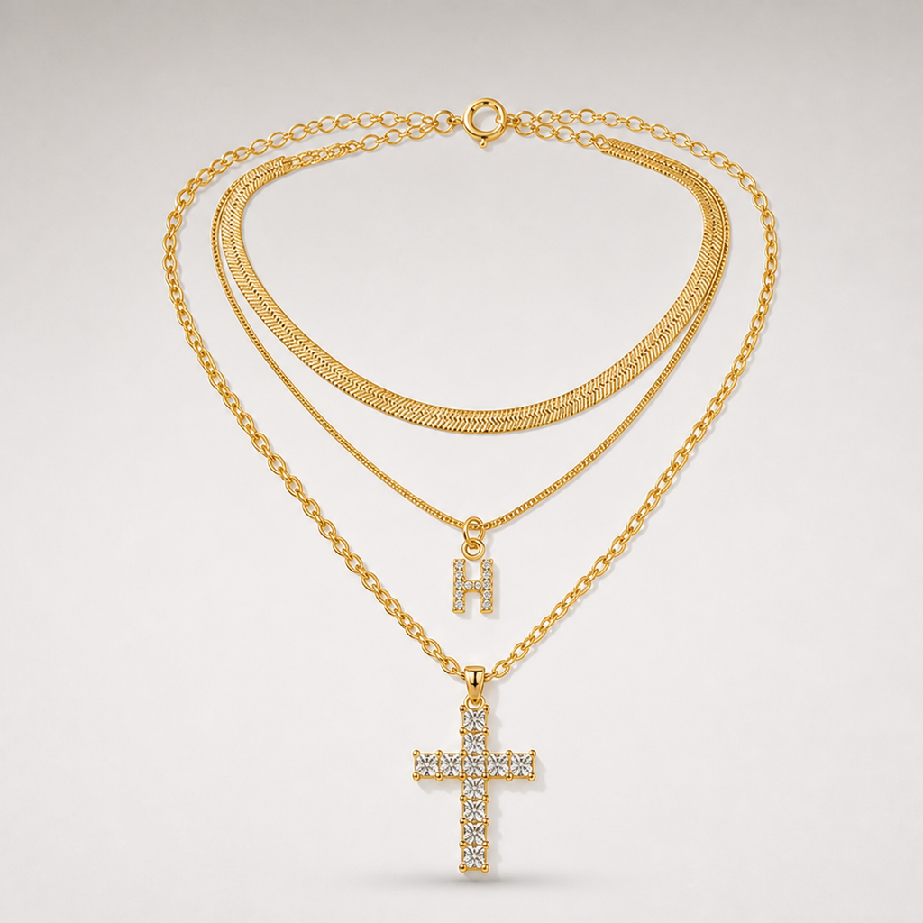 Initial & Cross Layered Necklace