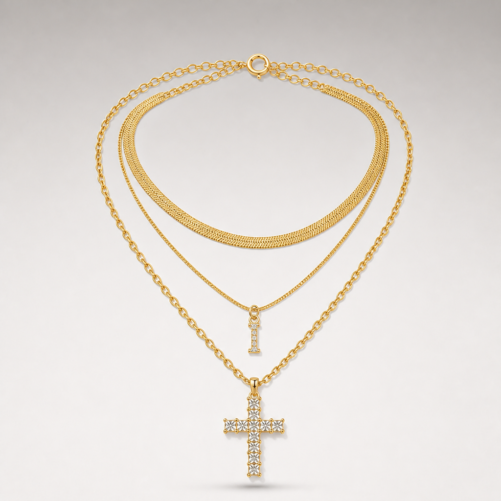 Initial & Cross Layered Necklace