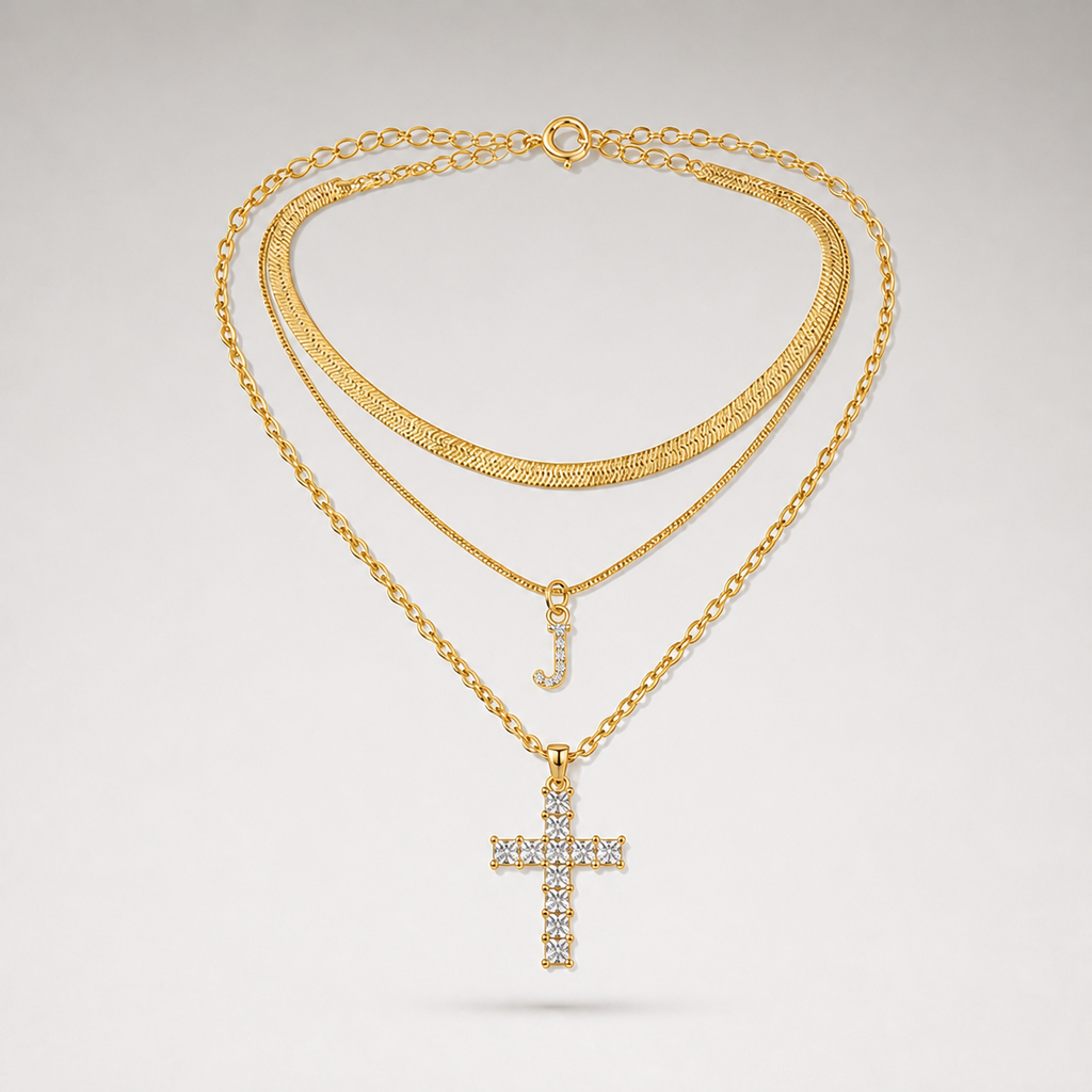 Initial & Cross Layered Necklace