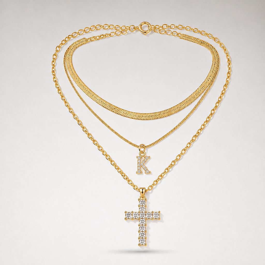 Initial & Cross Layered Necklace