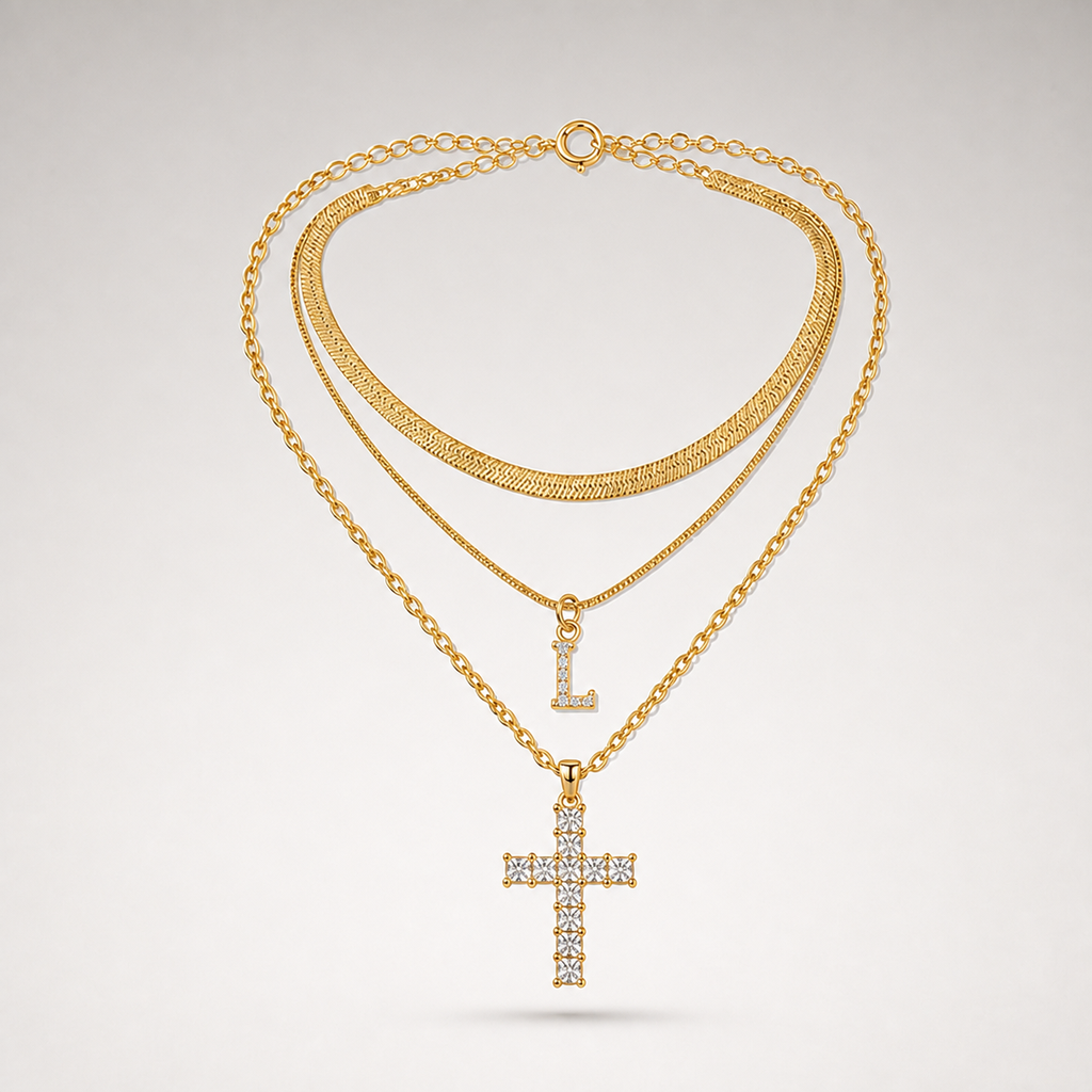 Initial & Cross Layered Necklace
