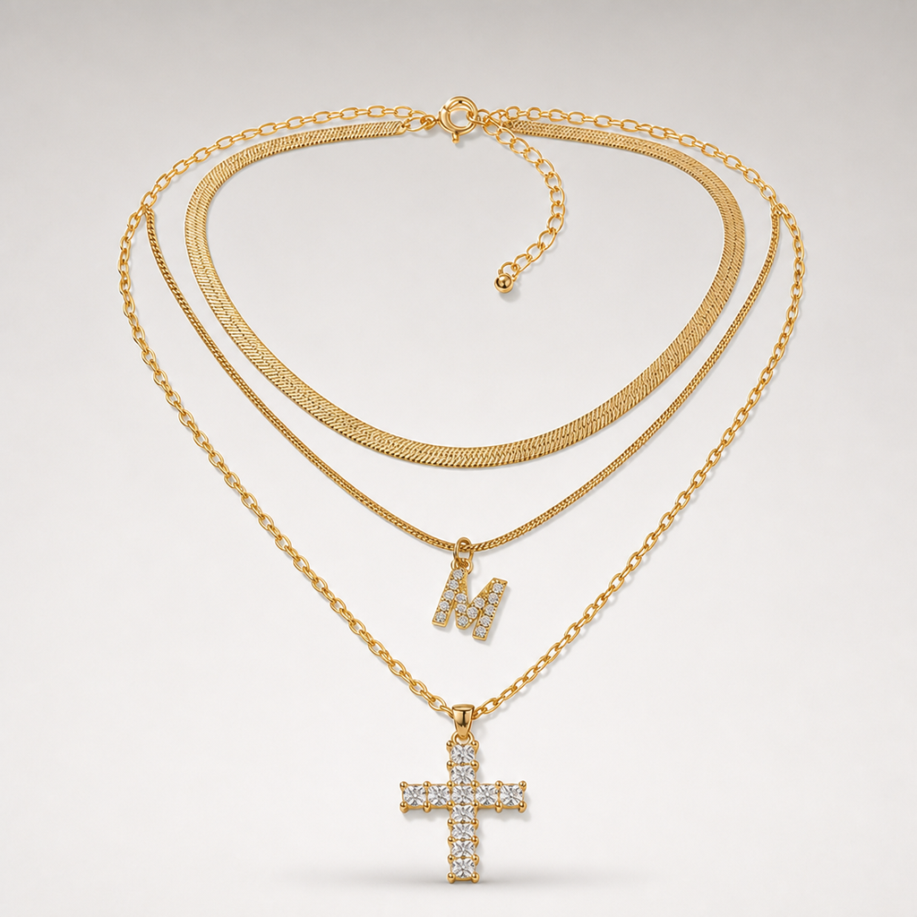 Initial & Cross Layered Necklace