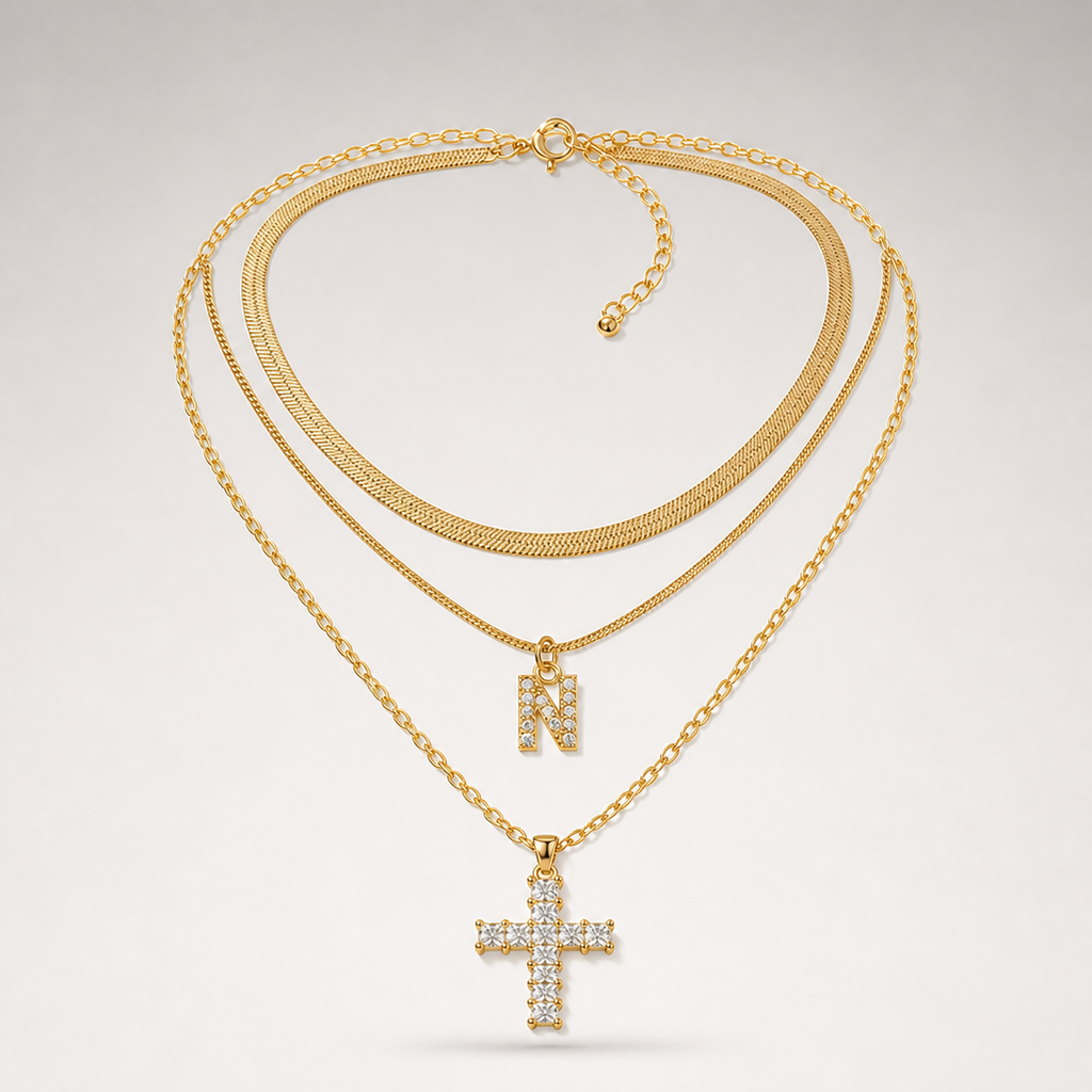 Initial & Cross Layered Necklace