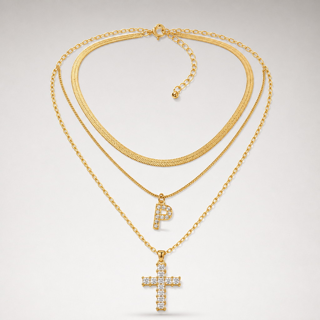 Initial & Cross Layered Necklace