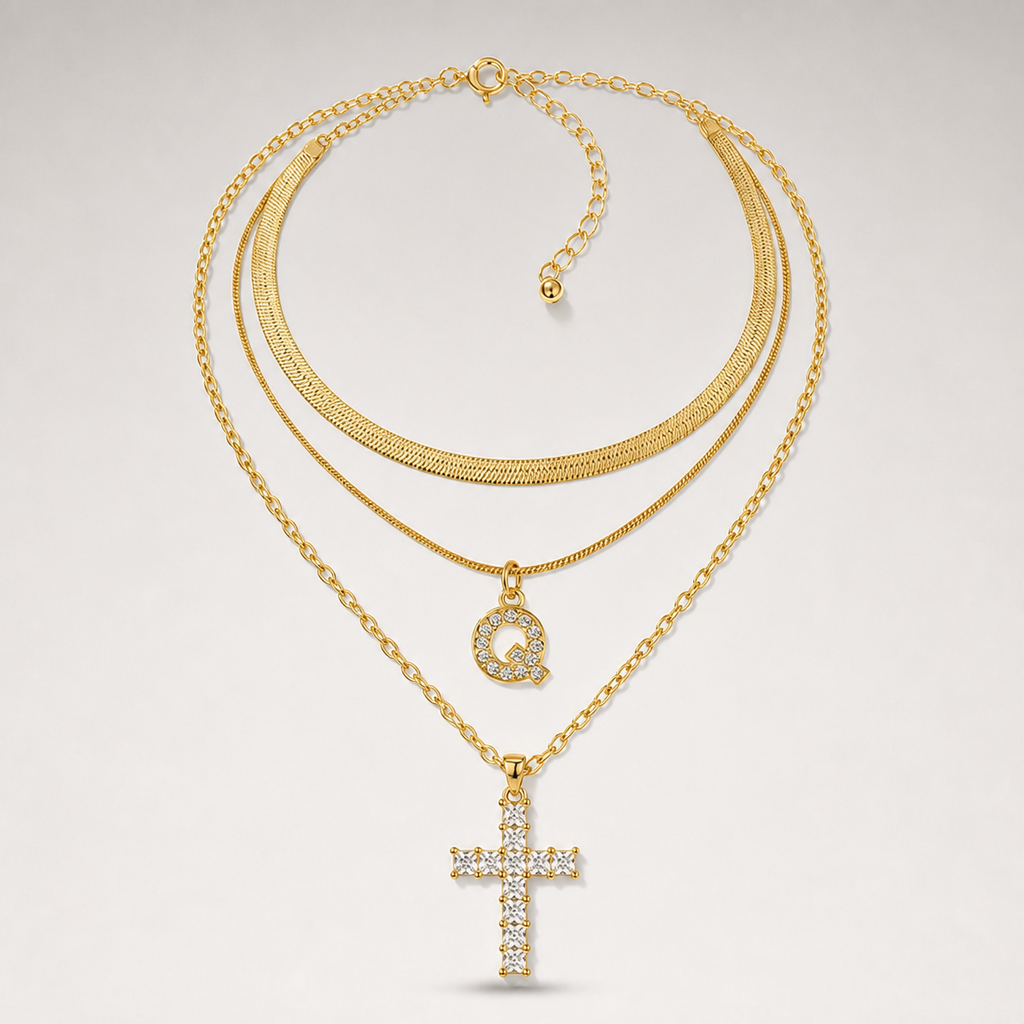 Initial & Cross Layered Necklace