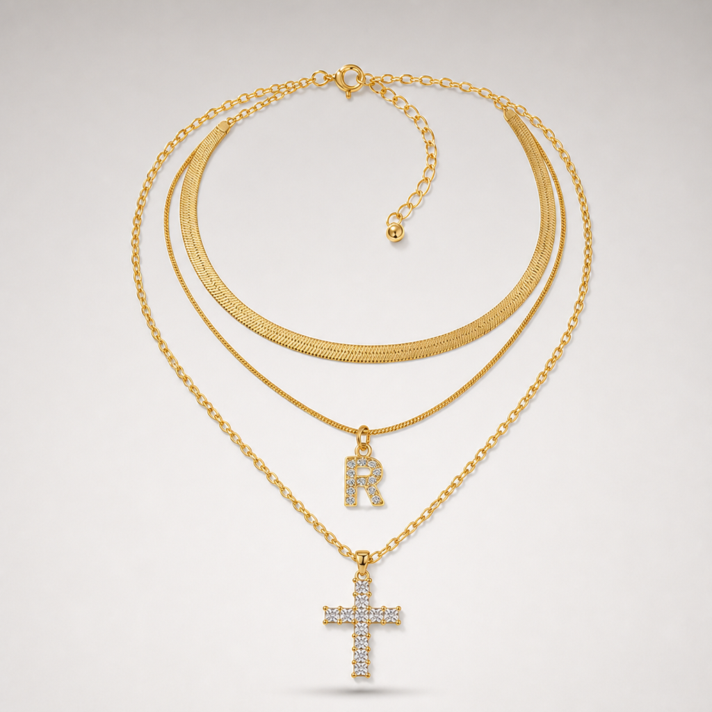 Initial & Cross Layered Necklace