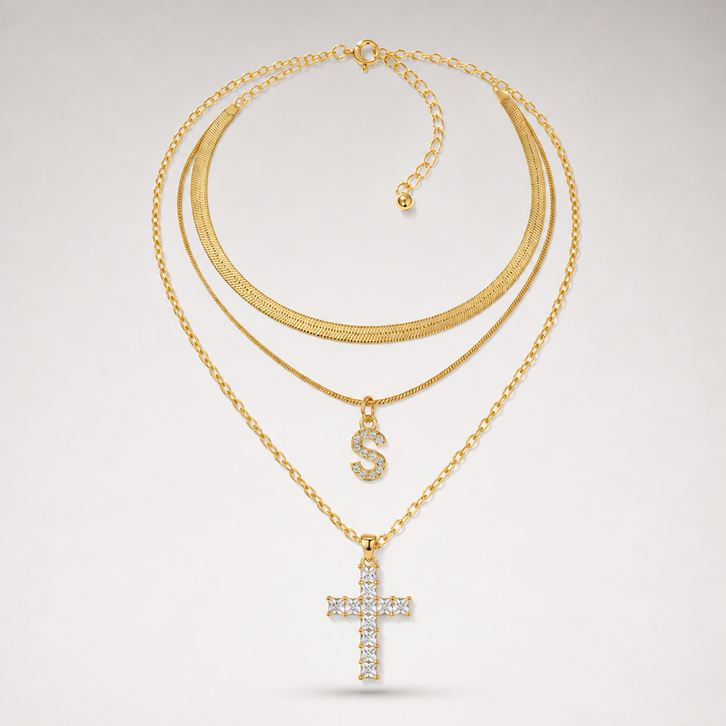 Initial & Cross Layered Necklace