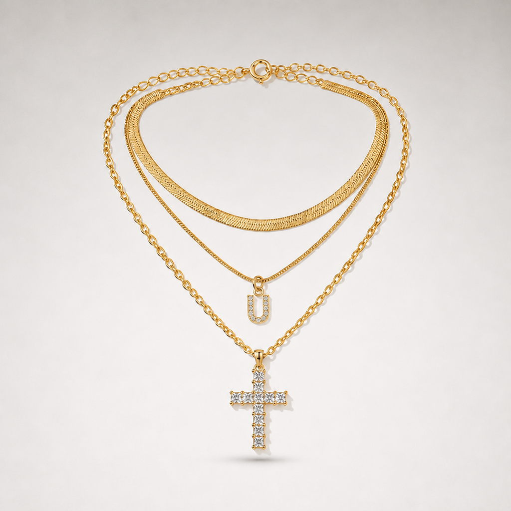 Initial & Cross Layered Necklace