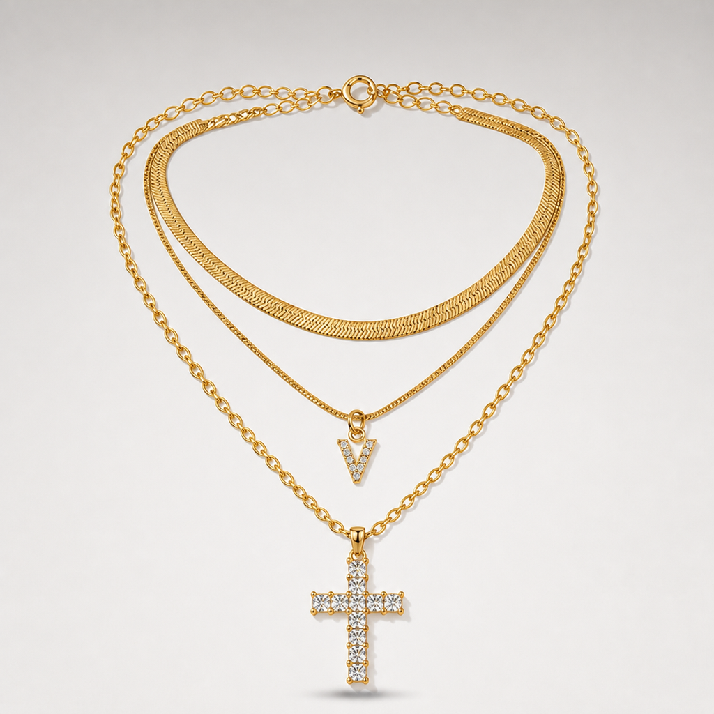 Initial & Cross Layered Necklace