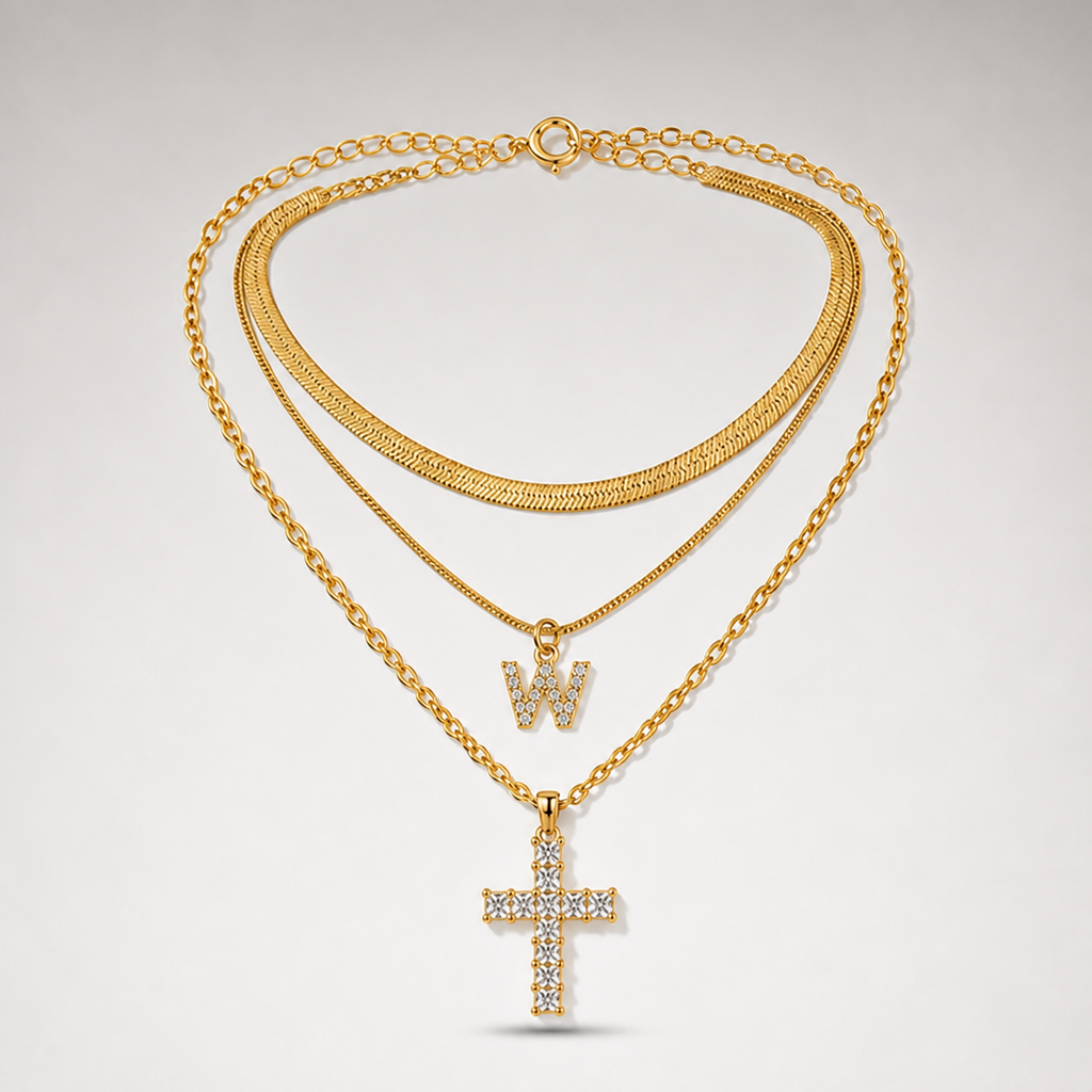 Initial & Cross Layered Necklace