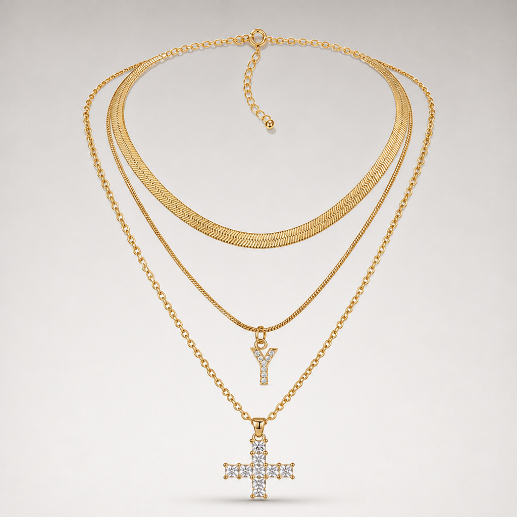 Initial & Cross Layered Necklace