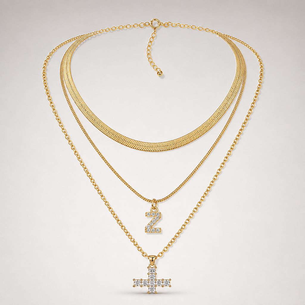 Initial & Cross Layered Necklace